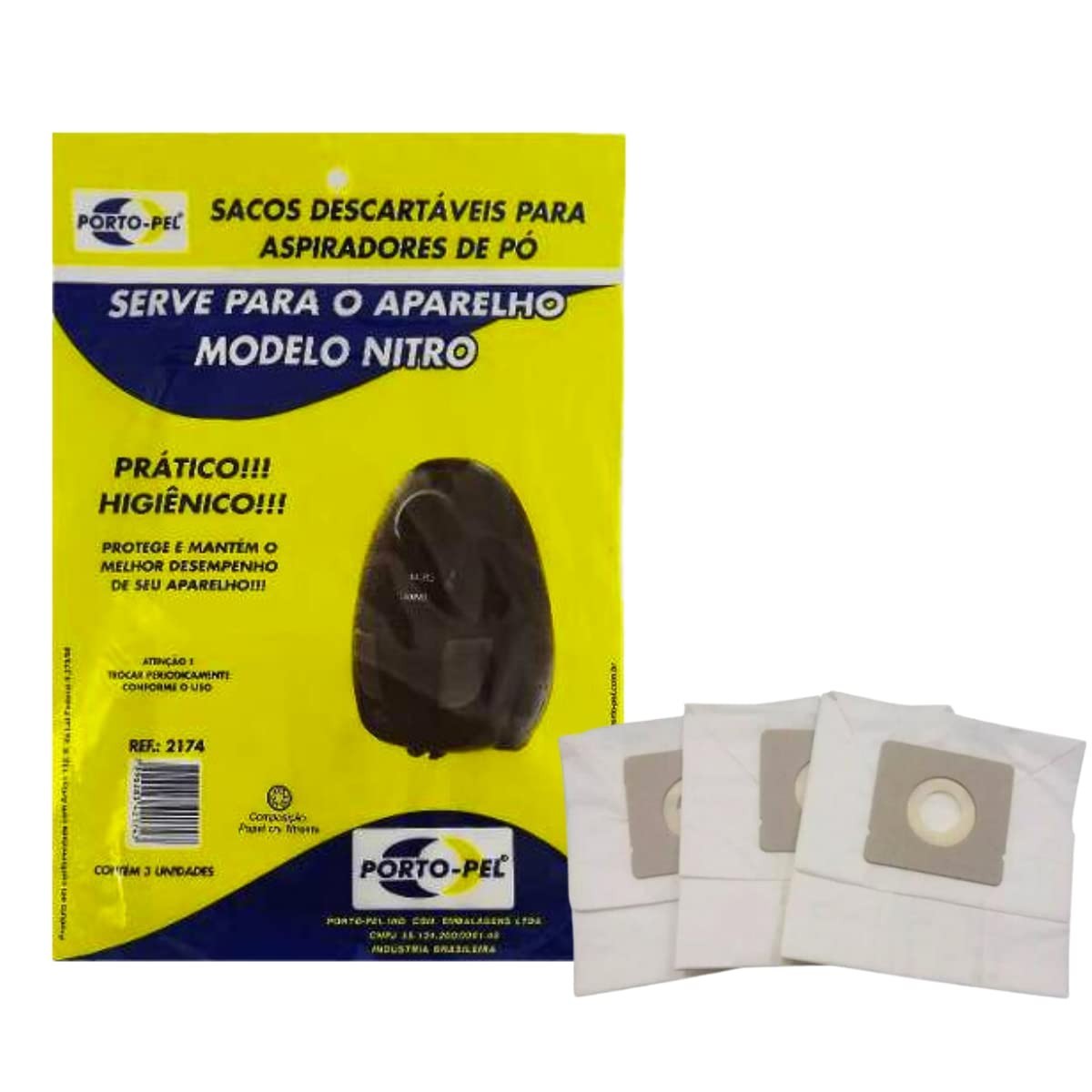 Kit com 3 Sacos para Aspirador Arno Nitro S2174 - Papel Resistente e Retenção de Ácaros