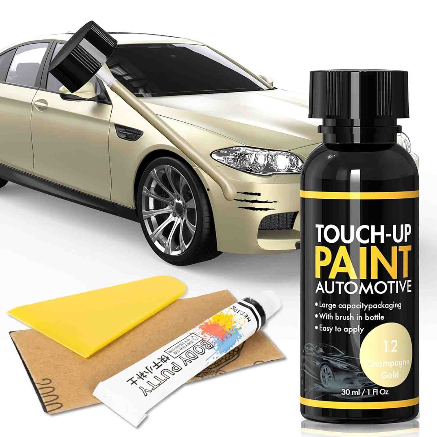 XTryfu Kit de reparo de tinta de retoque para carros, tintas automotivas, reparo rápido e fácil de arranhar para veículos (ouro champanhe)