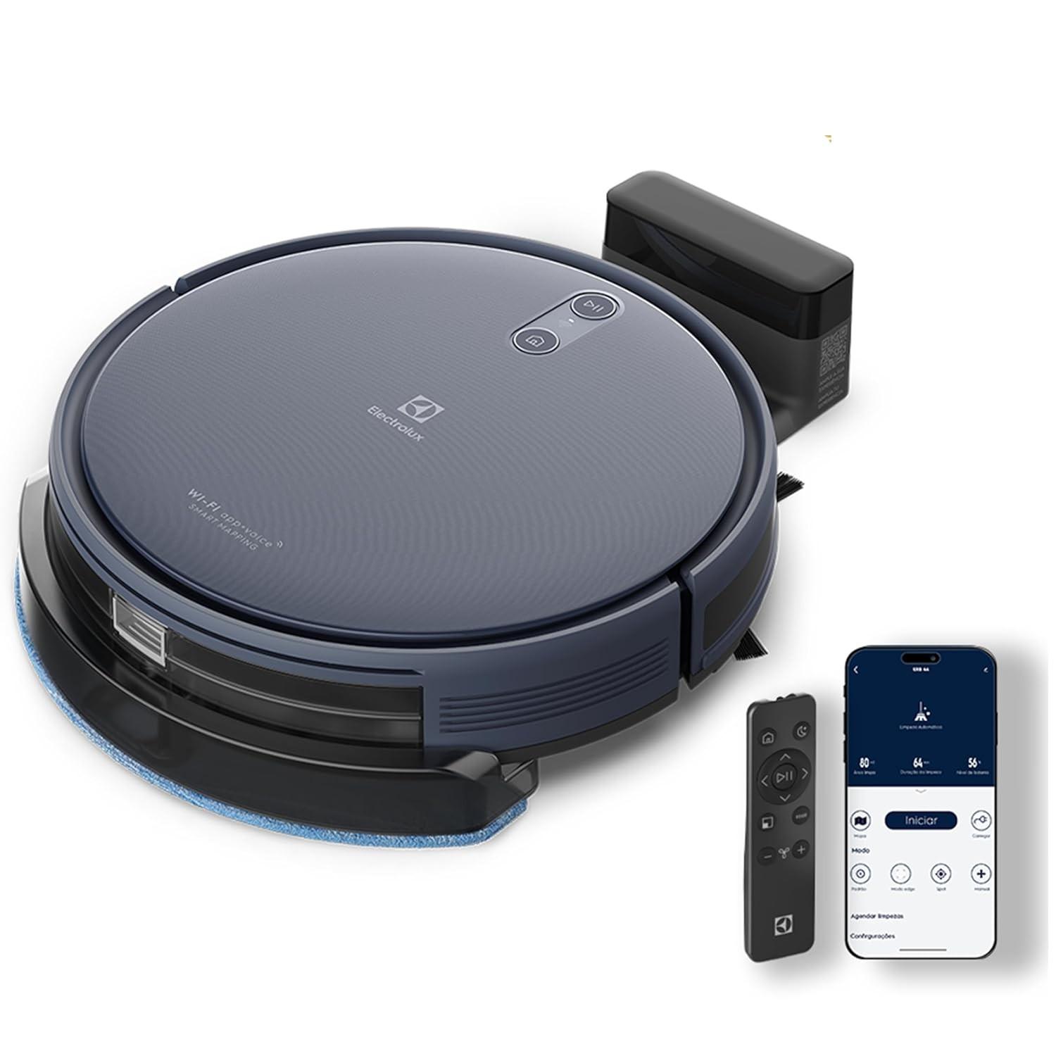 Aspirador de Pó Robô Electrolux ERB44 Azul - Limpeza Inteligente 4 em 1 com Wi-Fi, Controle por App e Voz