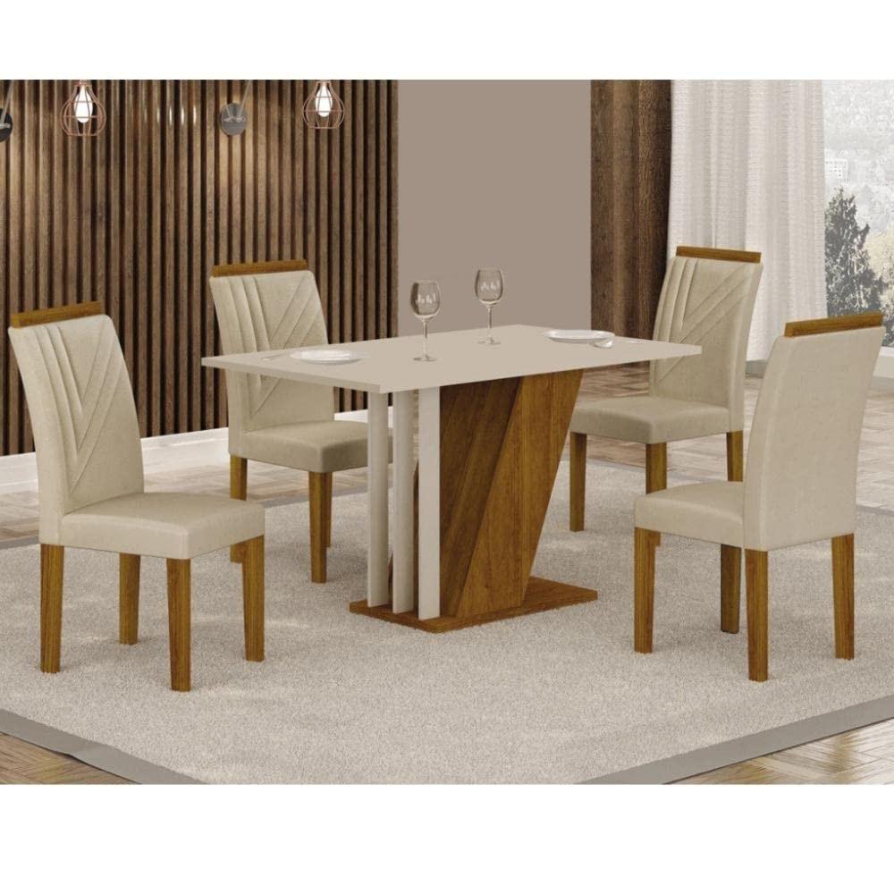 Conjunto de Sala de Jantar Miami com Mesa em MDF e 4 Cadeiras Confortáveis