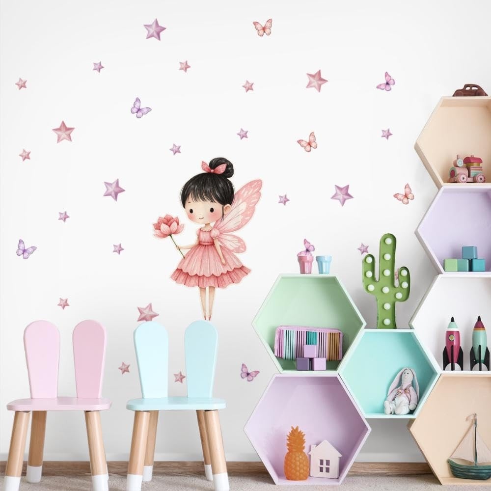 Adesivo de Parede Infantil Fadas - Lavável, Seguro e com Fácil Aplicação para Quarto de Menina