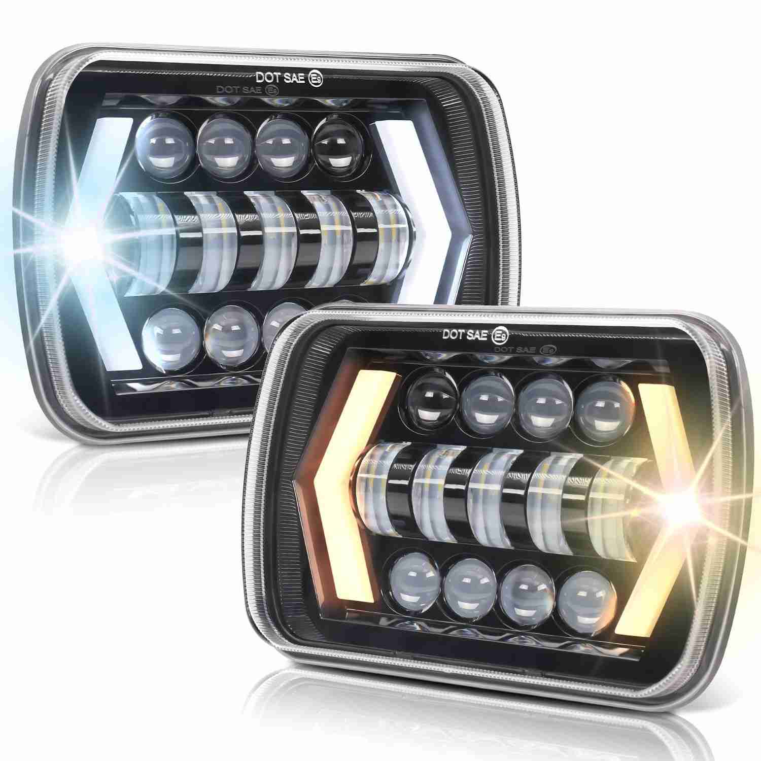 Farol de Milha LED 5x7 120W 16000 Lumens: 4 Modos e Seta Integrada para Aventura Off-Road