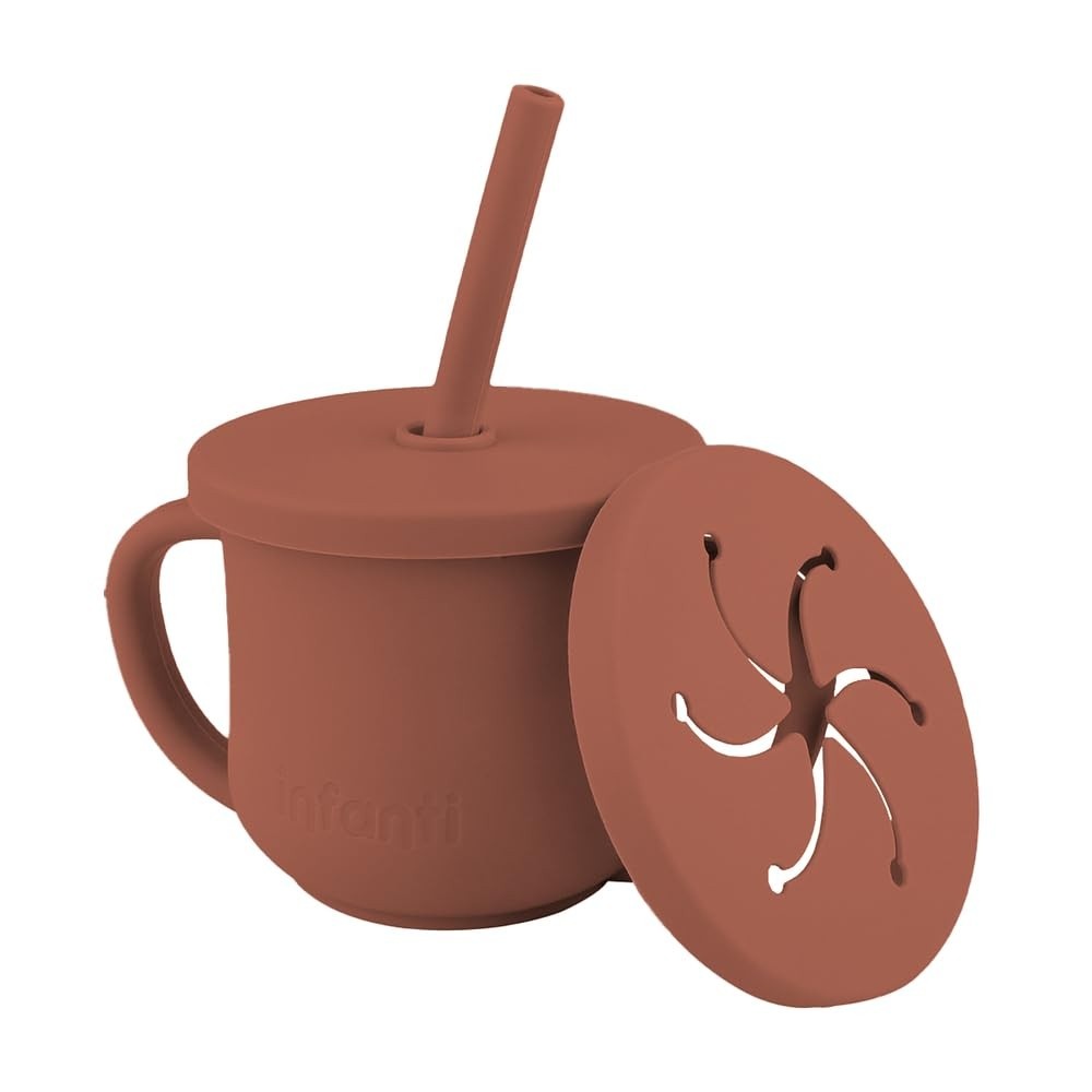 Copo de Silicone com Canudo Infanti Snack Piccolo Terracota - Seguro, Prático e Versátil