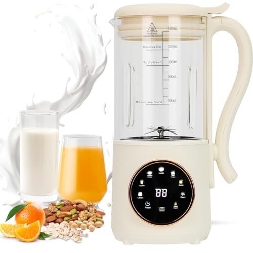 Vanesa Máquina Automática De Leite De Soja 9 Em 1, Máquina De Leite De Nozes De 47 Oz (1400 Ml), Com Autolimpeza, 16 Lâminas, Faz Leite De Amêndoa, Leite De Aveia, Leite Vegetal, Suco Com Temporizad