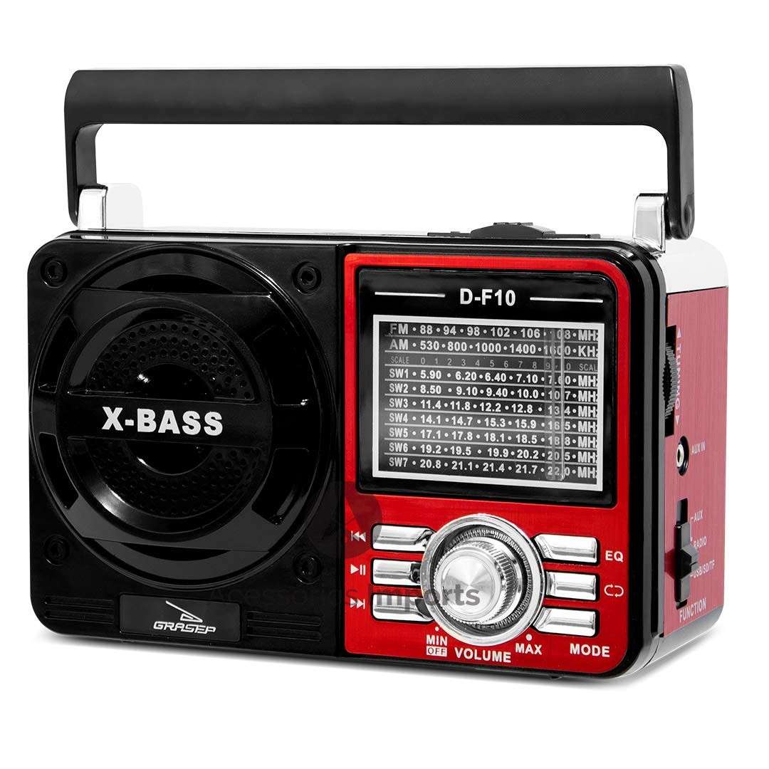 Rádio Caixa de Som Retrô Vermelho Bluetooth USB SD Auxiliar Solar