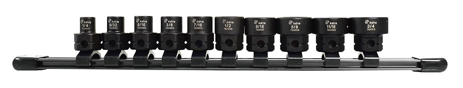Kit 10 Soquetes de Impacto Nano Perfil Baixo Astro Pneumatic 1/4" a 3/4" SAE (Modelo 78310)