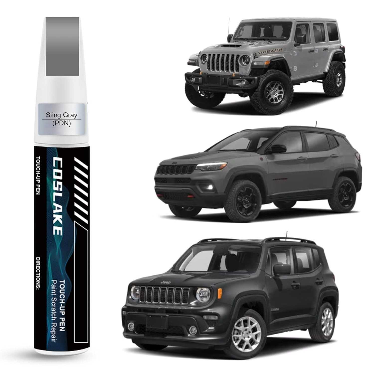 Tinta de retoque de carro (Sting Gray(PDN)) para Jeep, kit de reparo de arranhões de pintura de carro, solução rápida e fácil de reparar, caneta removedor de arranhões 2 em 1 com cor matched
