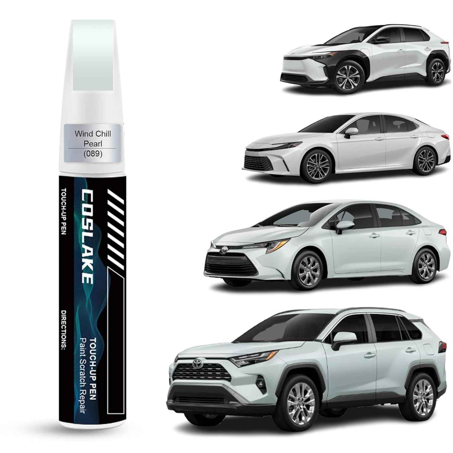 Tinta de Retoque para Carro Toyota - Cor Pérola Wind Chill (089) + 2PS - Kit Reparo de Arranhões com Caneta e Pincel Fino