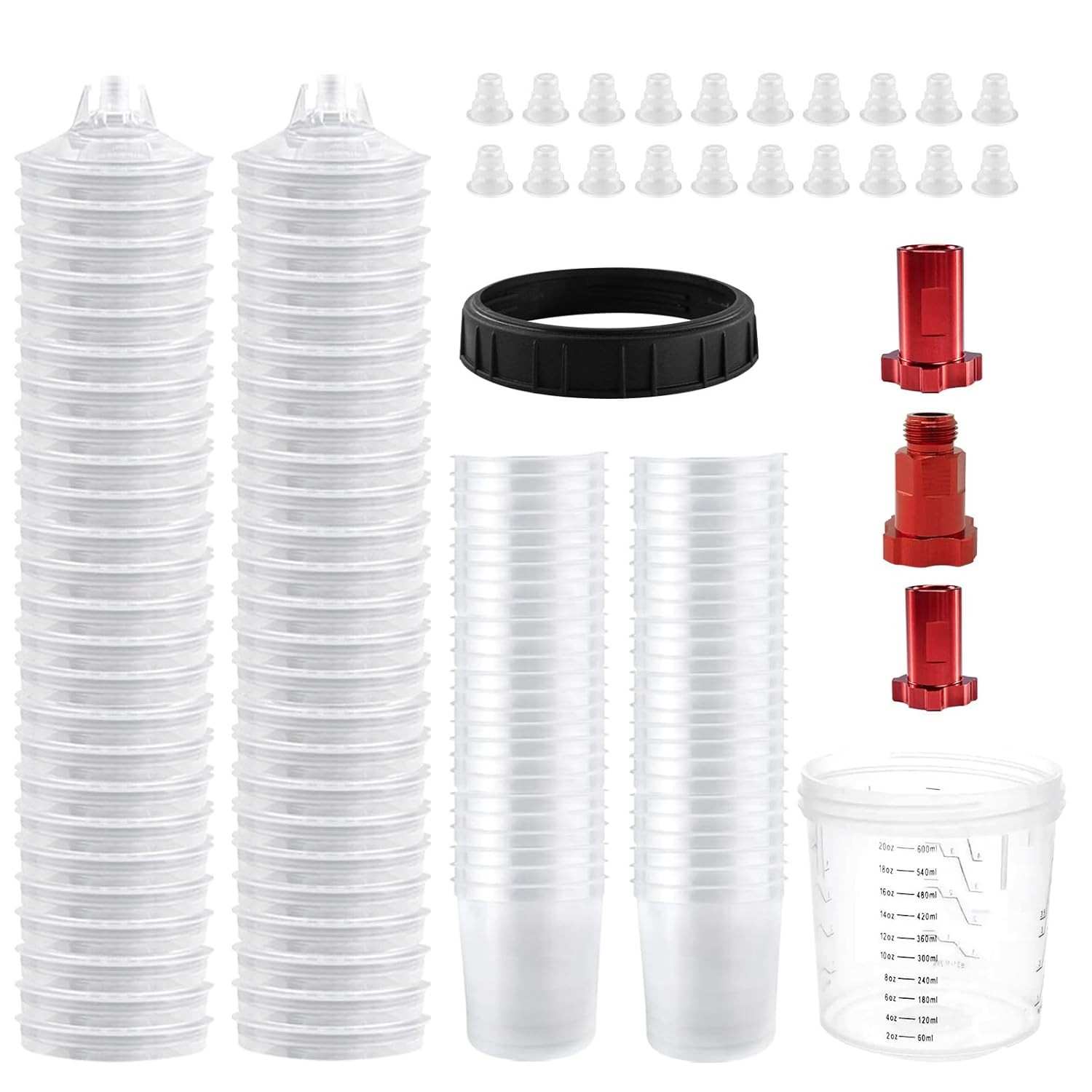 Copo de Tinta Descartável para Pistola de Pintura Automotiva - Kit com 50 Unidades e Sistema de Tampas