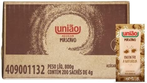 Açúcar Mascavo Sache União Caixa Com 200 Unidades De 4g