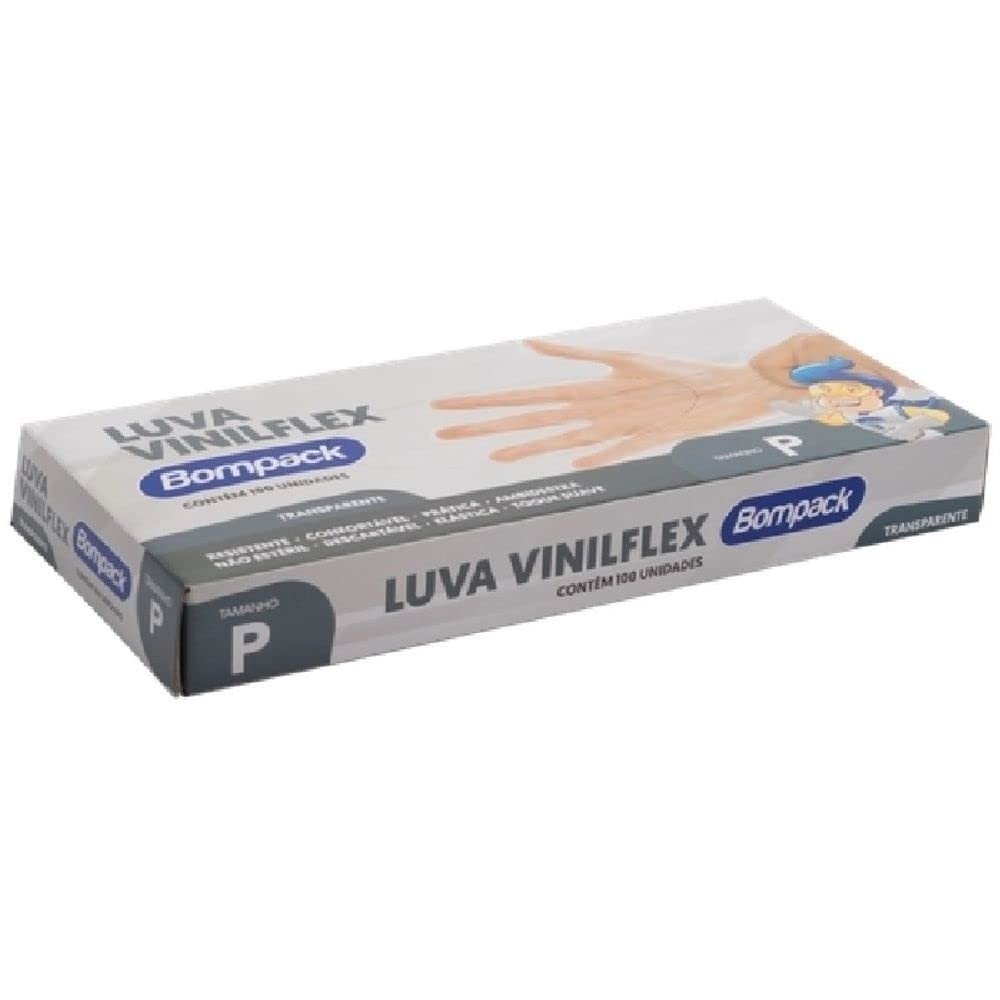 Luva de Vinil Transparente Bompack C/100 Unidades (Tamanho P) - Proteção e Conforto para o Dia a Dia