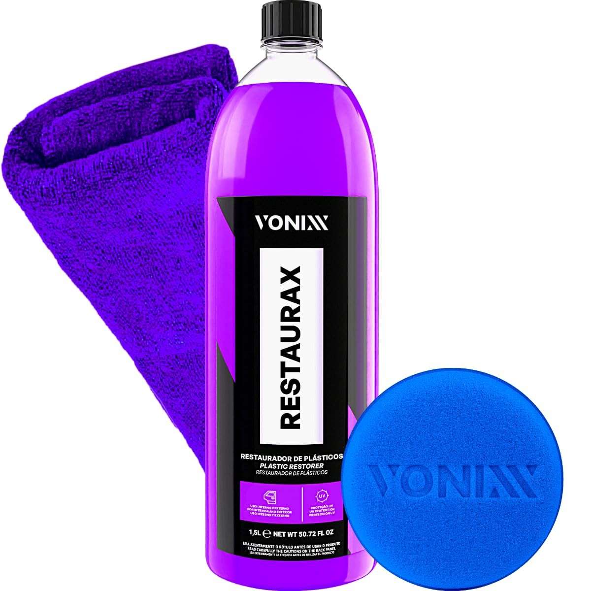 Restaurador De Plásticos Externos Automotivos Vonixx Restaurax 1,5L + Kit Aplicador