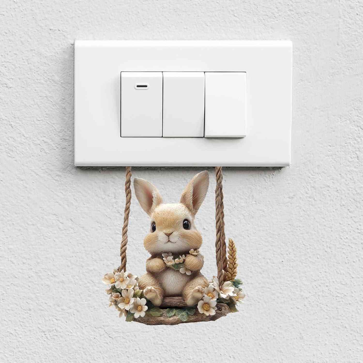 Adesivo de Interruptor 3D Coelho Fofo - Decalque Autoadesivo PVC Impermeável para Decoração Infantil