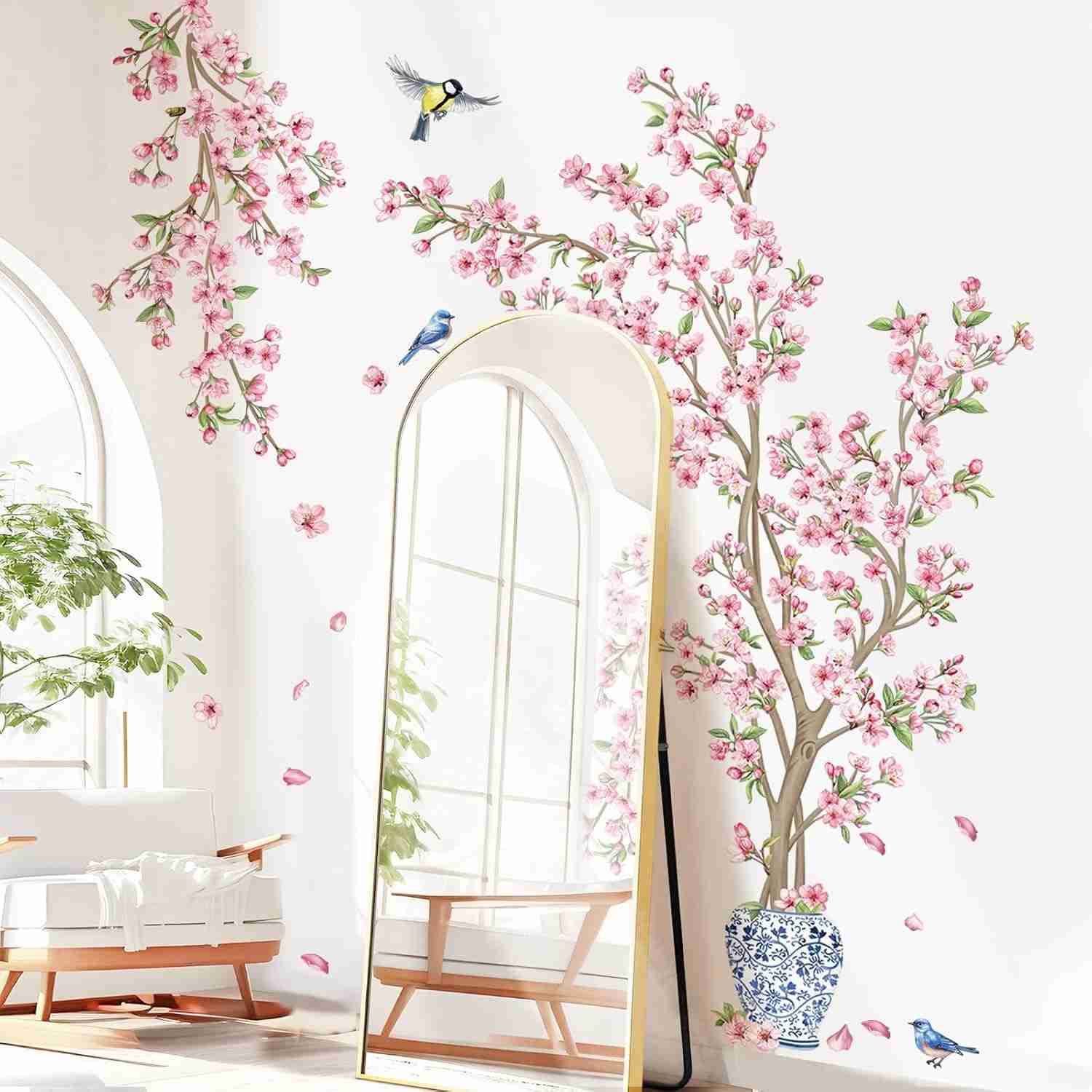 Decalques de Parede Flor de Cerejeira Rosa | Adesivos Decorativos para Sala e Quarto
