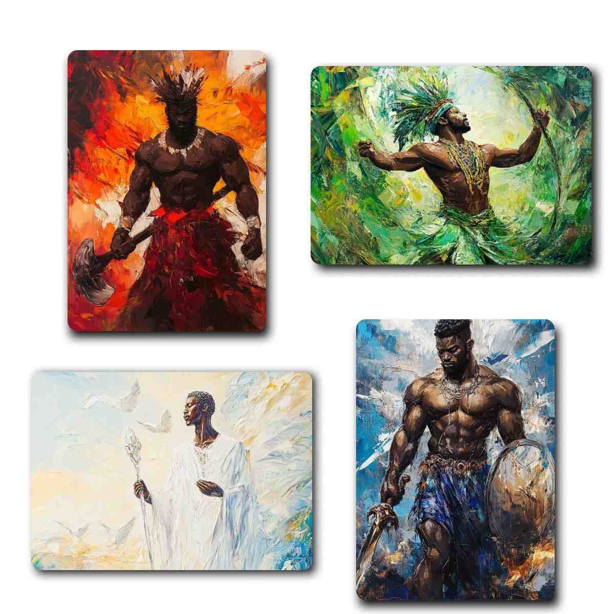 Kit 4 Quadros Orixás - Xangô, Oxóssi, Ogum e Oxalá | 14x20cm | Decoração e Espiritualidade Afro-Brasileira