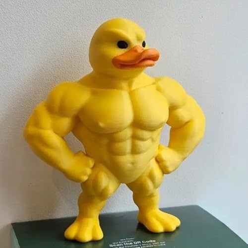 Estátua de Pato Musculoso Amarelo 3D - Decoração Criativa e Divertida para Casa e Escritório