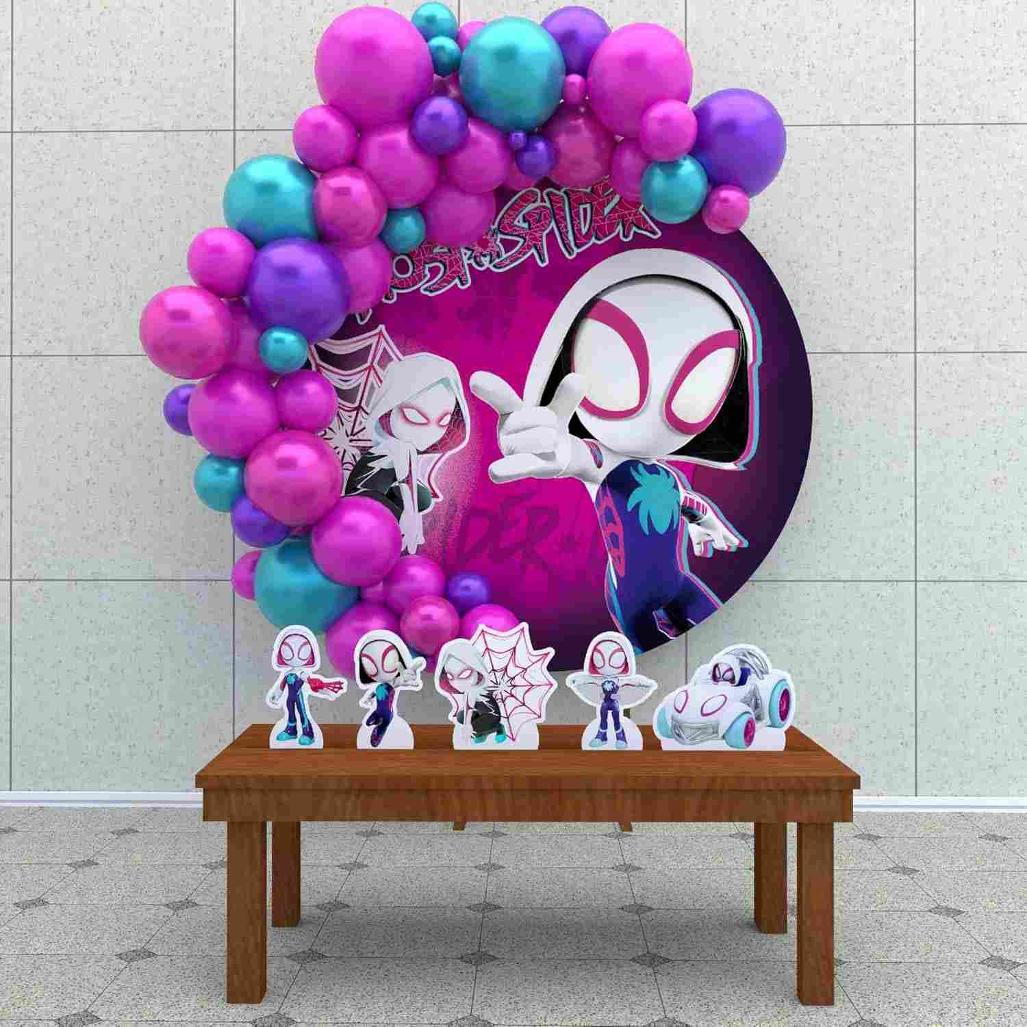 Kit Decoração Painel Redondo Infantil - Ghost Spider & Mulher Aranha - 1,50m