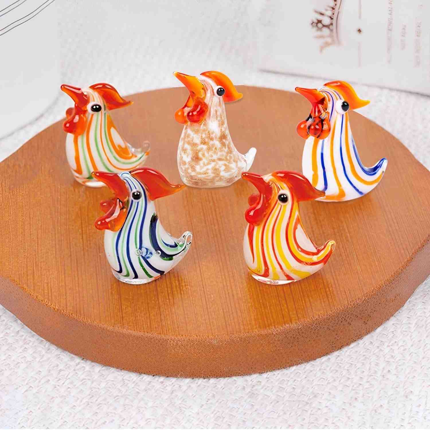 Conjunto de 5 Estatuetas de Galo em Vidro Artesanal - Decoração Elegante para Casa e Escritório