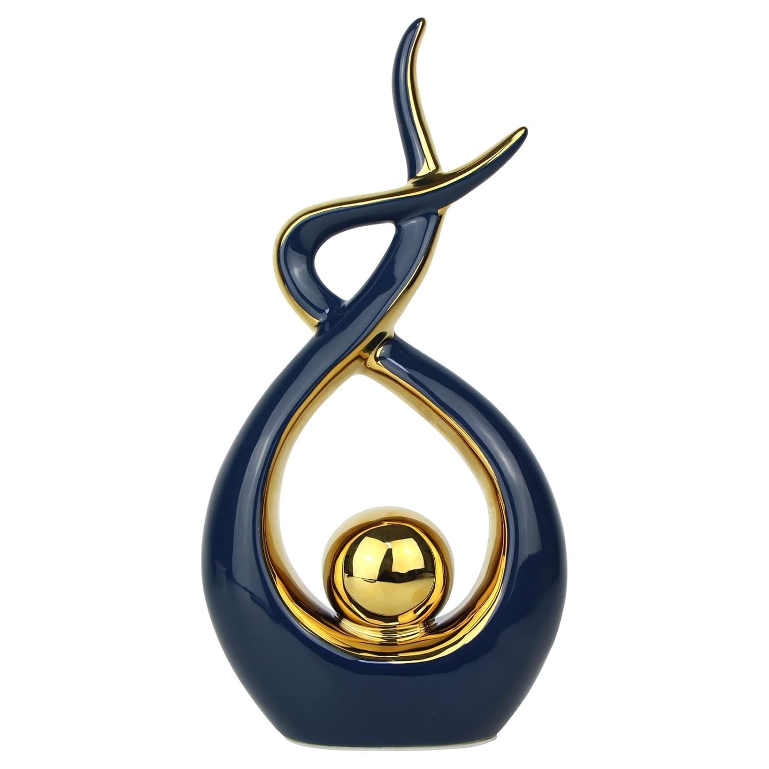 Norrclp Estátua de Cerâmica Abstrata Moderna Azul e Dourado - Decoração de Mesa para Sala de Estar, Jantar e Escritório