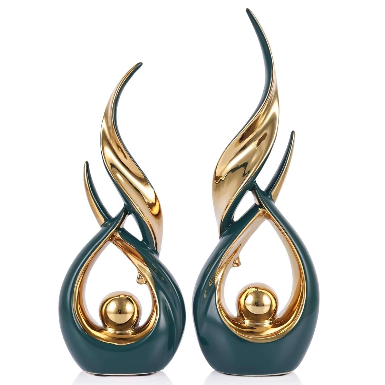 Estátuas de Cerâmica em Ouro Verde - Esculturas Abstratas Modernas para Decoração de Ambientes