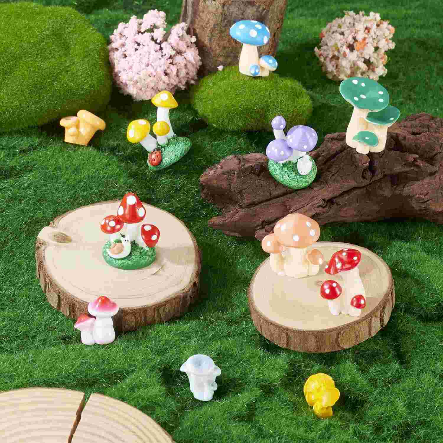 11 Mini Estátuas de Cogumelos em Resina - Decoração Encantadora para Jardins, Bonsai e Micropaisagens