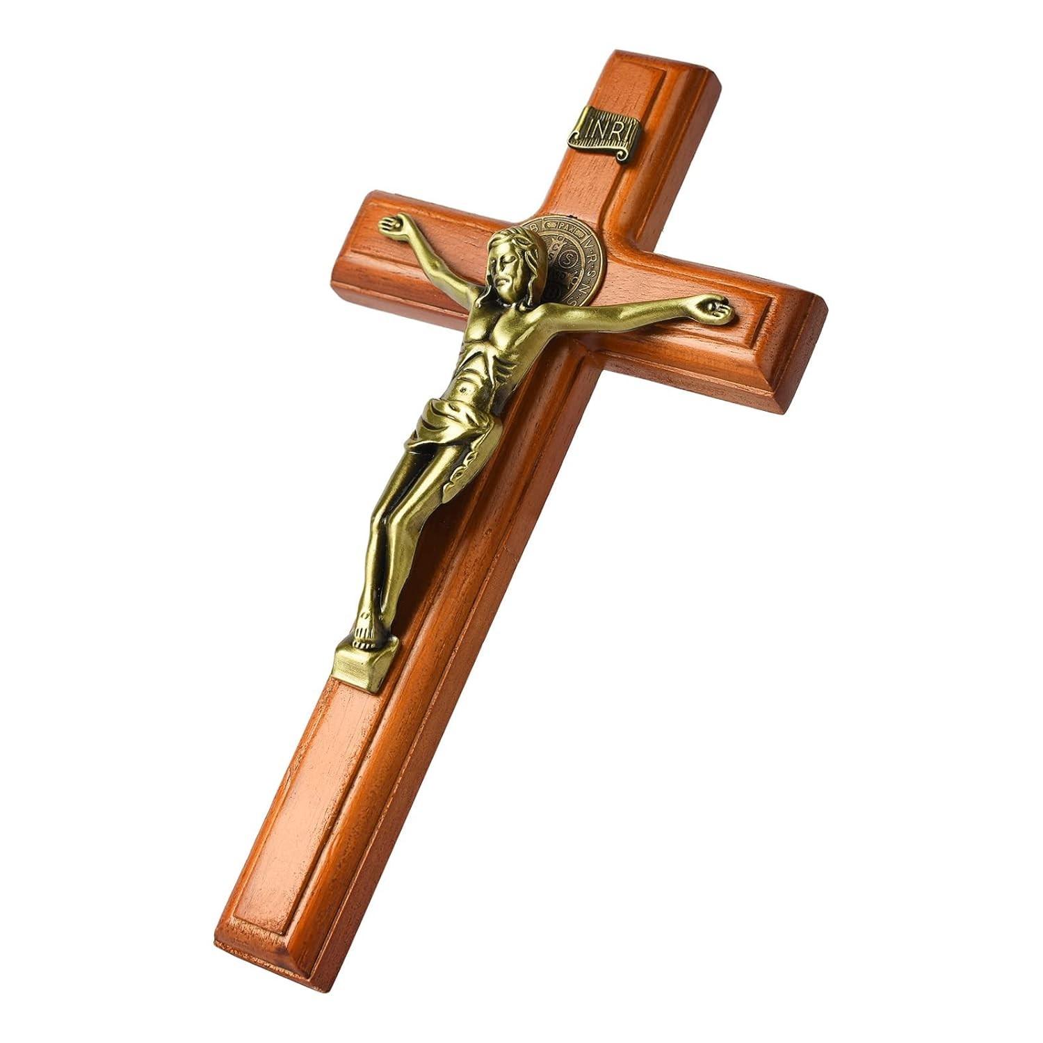 Crucifixo de Madeira São Bento | Decoração de Parede com Design Artesanal - 25,4 cm