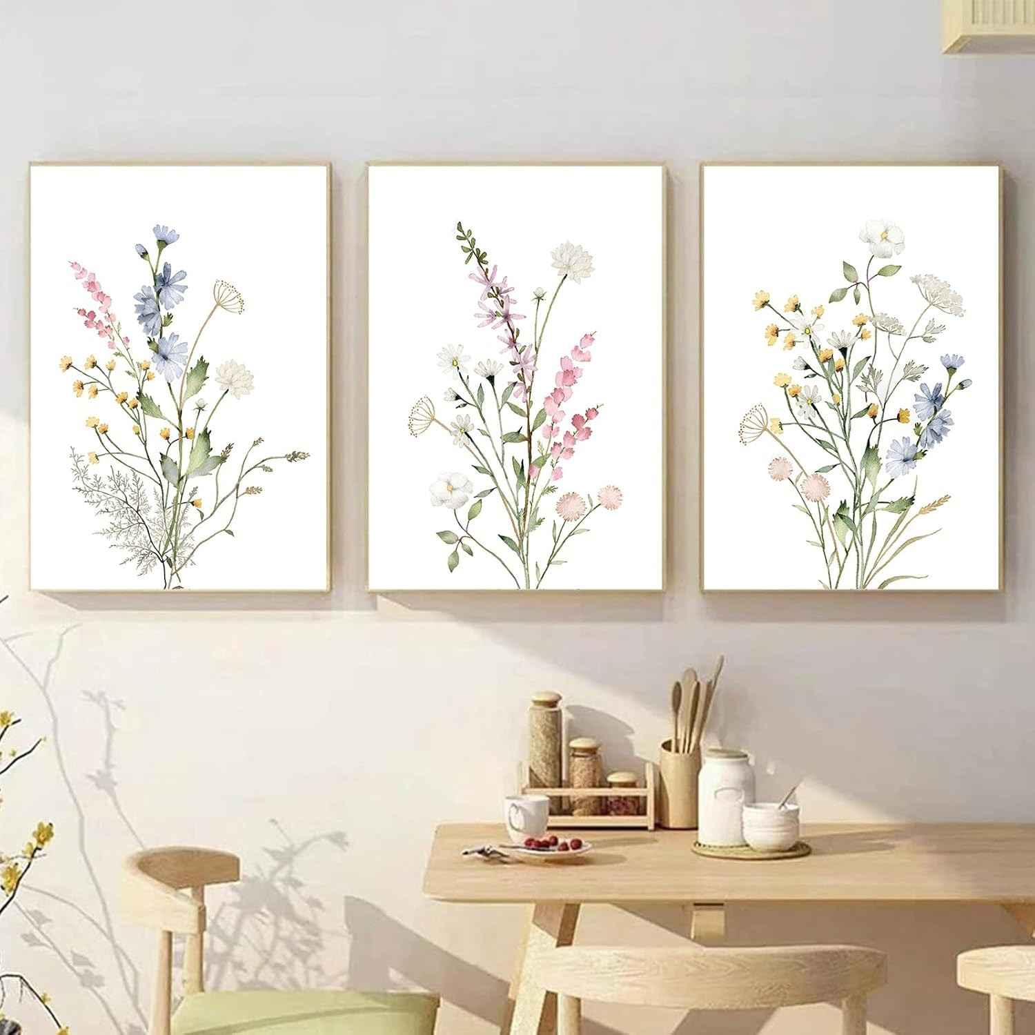 Arte de Parede Botânica Aquarela - Pintura de Flores Silvestres para Decoração Boho e Vintage