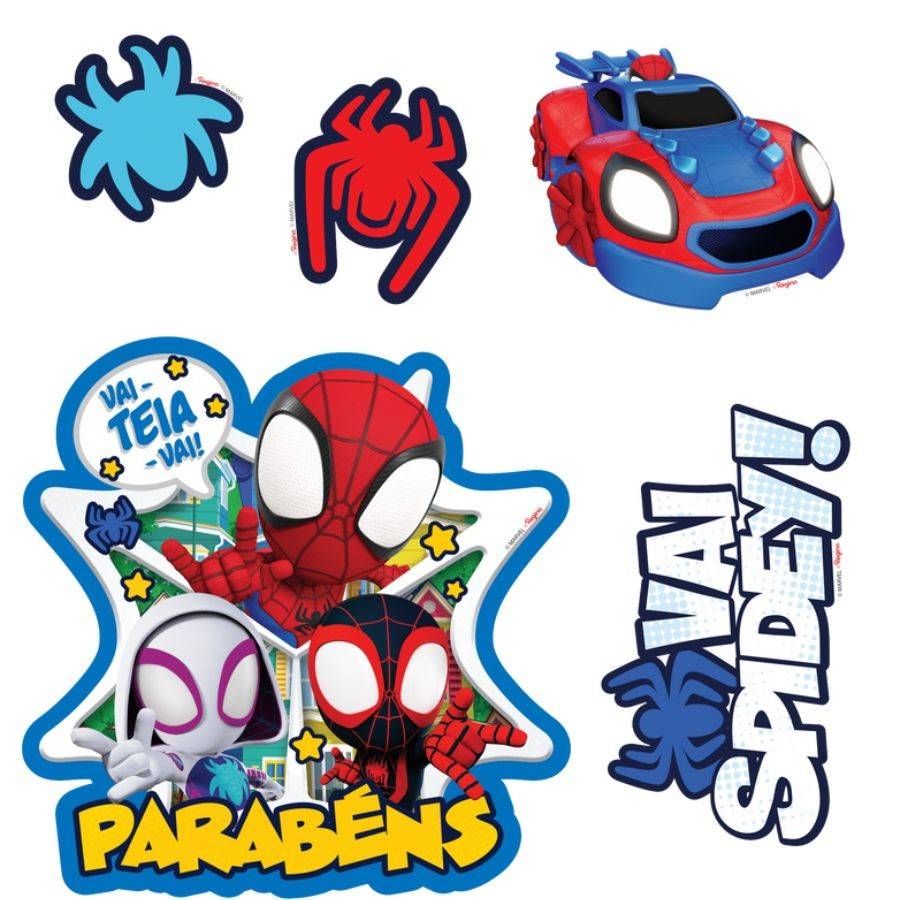 Decoração de Bolo Cenário Spidey: 5 Peças para Festa de Super-heróis