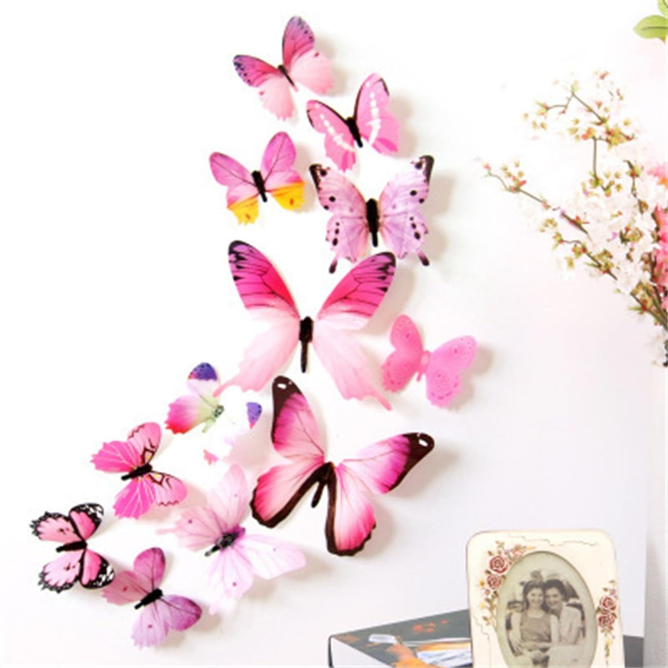 Adesivos 3D Borboleta para Decoração de Parede – 12 Peças Pretas com Efeito Relevo