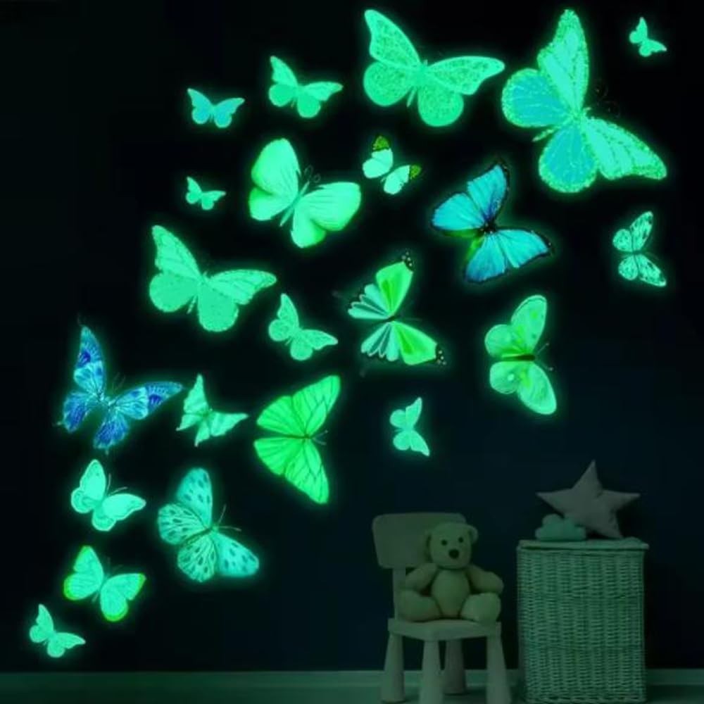 Adesivos de Parede Borboleta 3D Brilhantes - 12 Peças para Decoração de Quarto e Sala