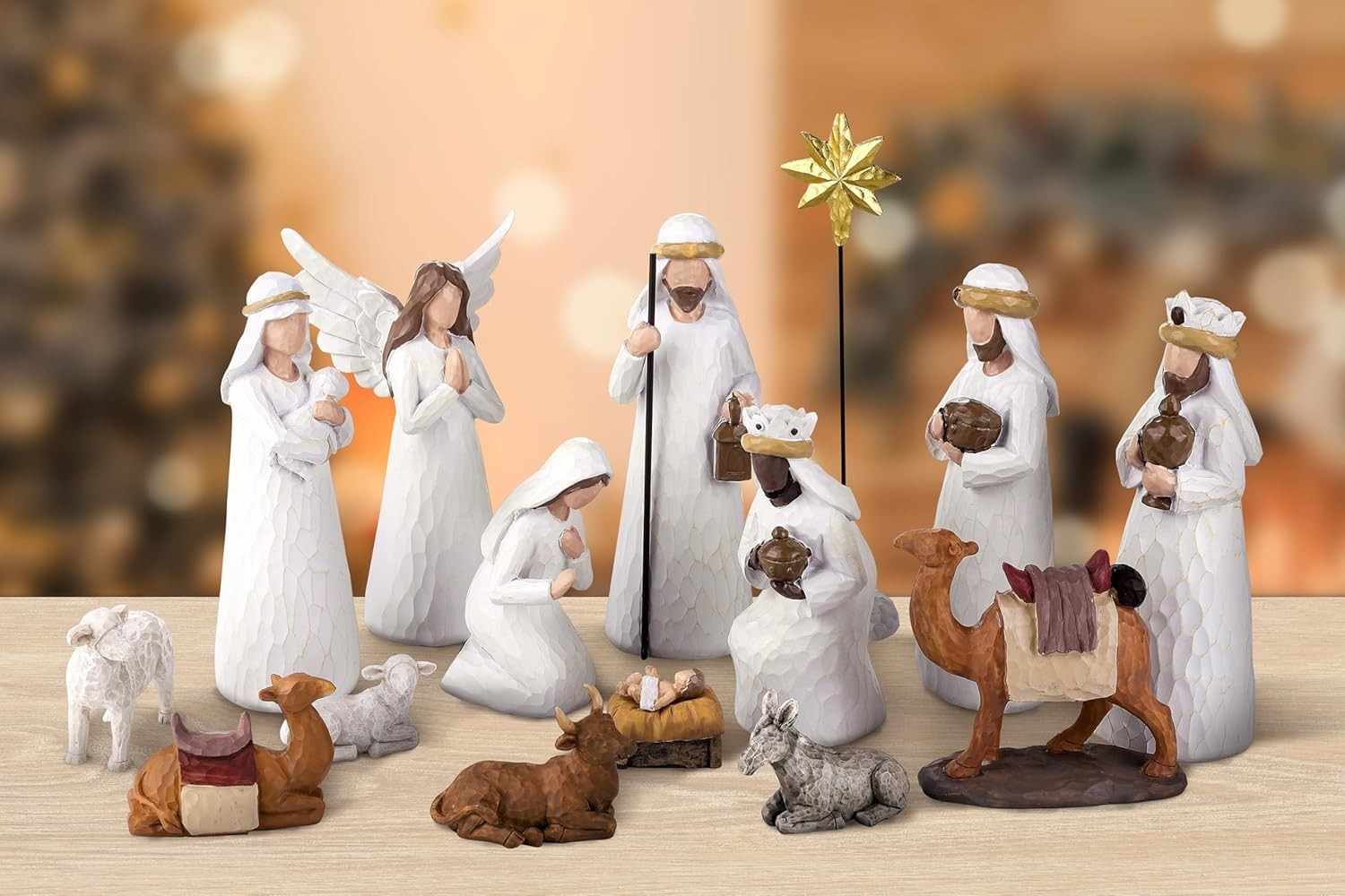 Conjunto de Presépio Clássico 16 Peças em Resina - Decoração de Mesa para Natal