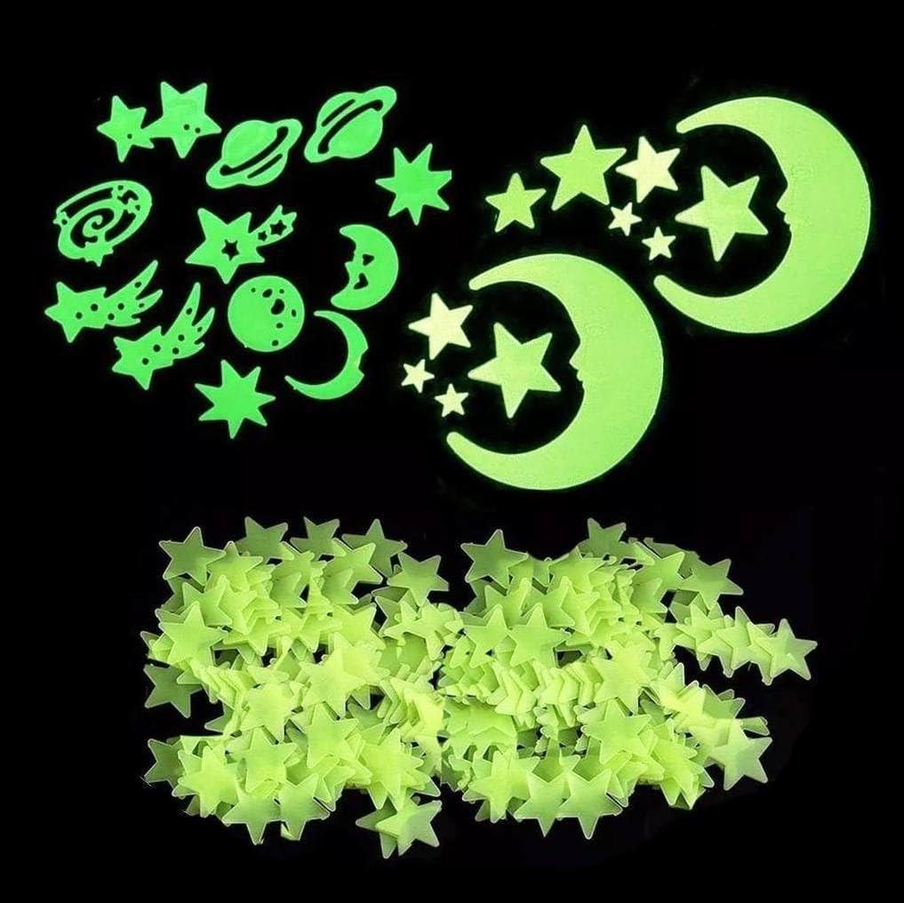 Kit Estrelas Brilham no Escuro com Planeta e Lua - Decoração Fluorescente para Teto do Quarto