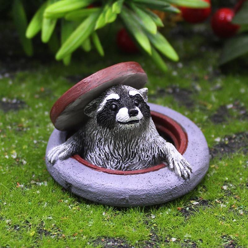 Ornamento de Guaxinim em Resina - Decoração para Jardim e Mesa com Tema Micropaisagem