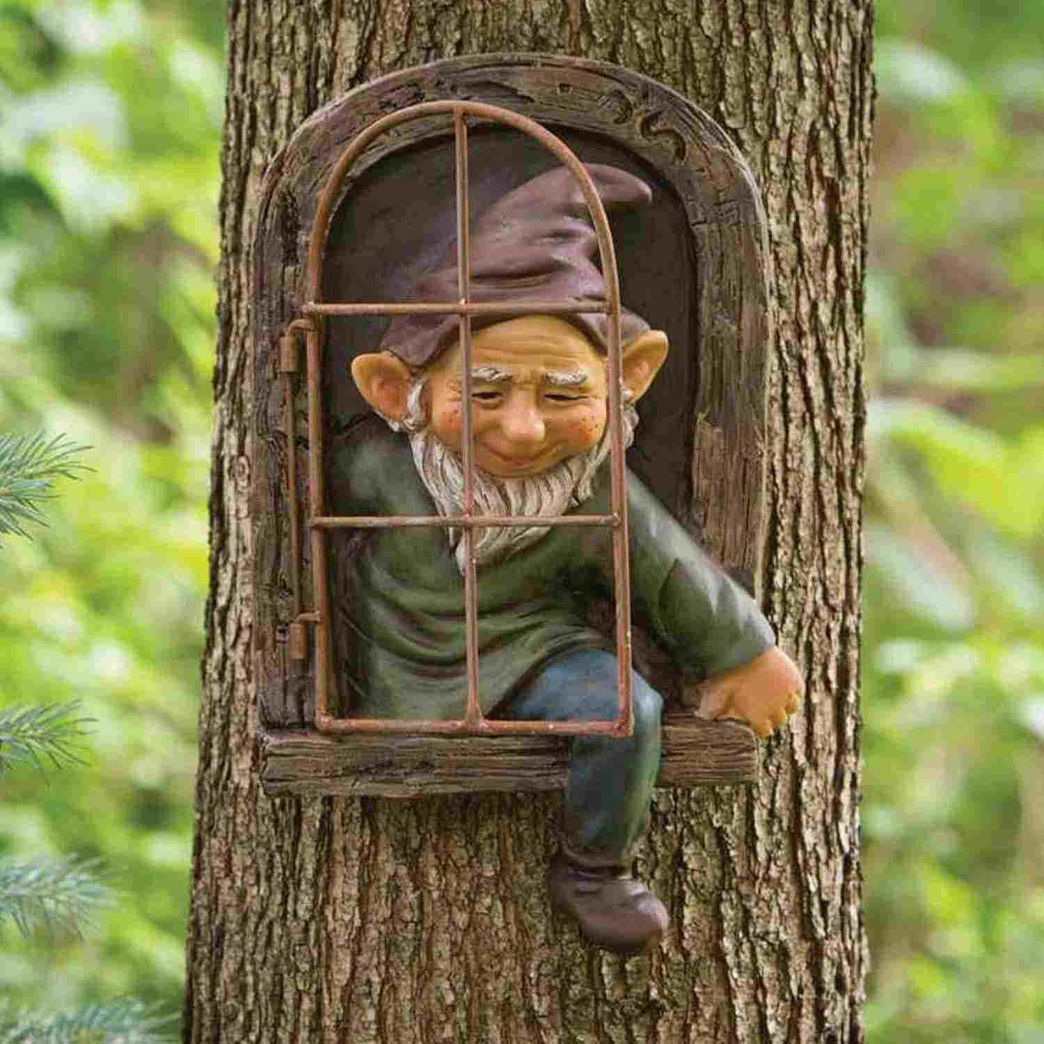 Gnomo de Jardim Elfo Encantado - Escultura 3D para Árvores e Decoração Externa
