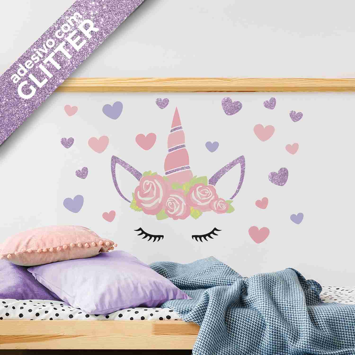 Adesivo de Parede Unicórnio com Glitter - Decoração Mágica para Quarto de Menina