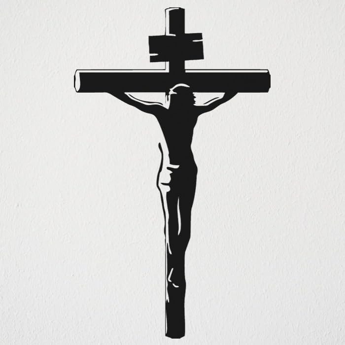 Adesivo Jesus Cristo Cruz Evangélica 30cm - Decoração Religiosa Premium (Preto)