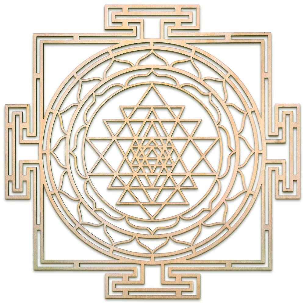 Sri Yantra de Madeira 30,5cm - Arte de Geometria Sagrada para Meditação e Decoração Zen