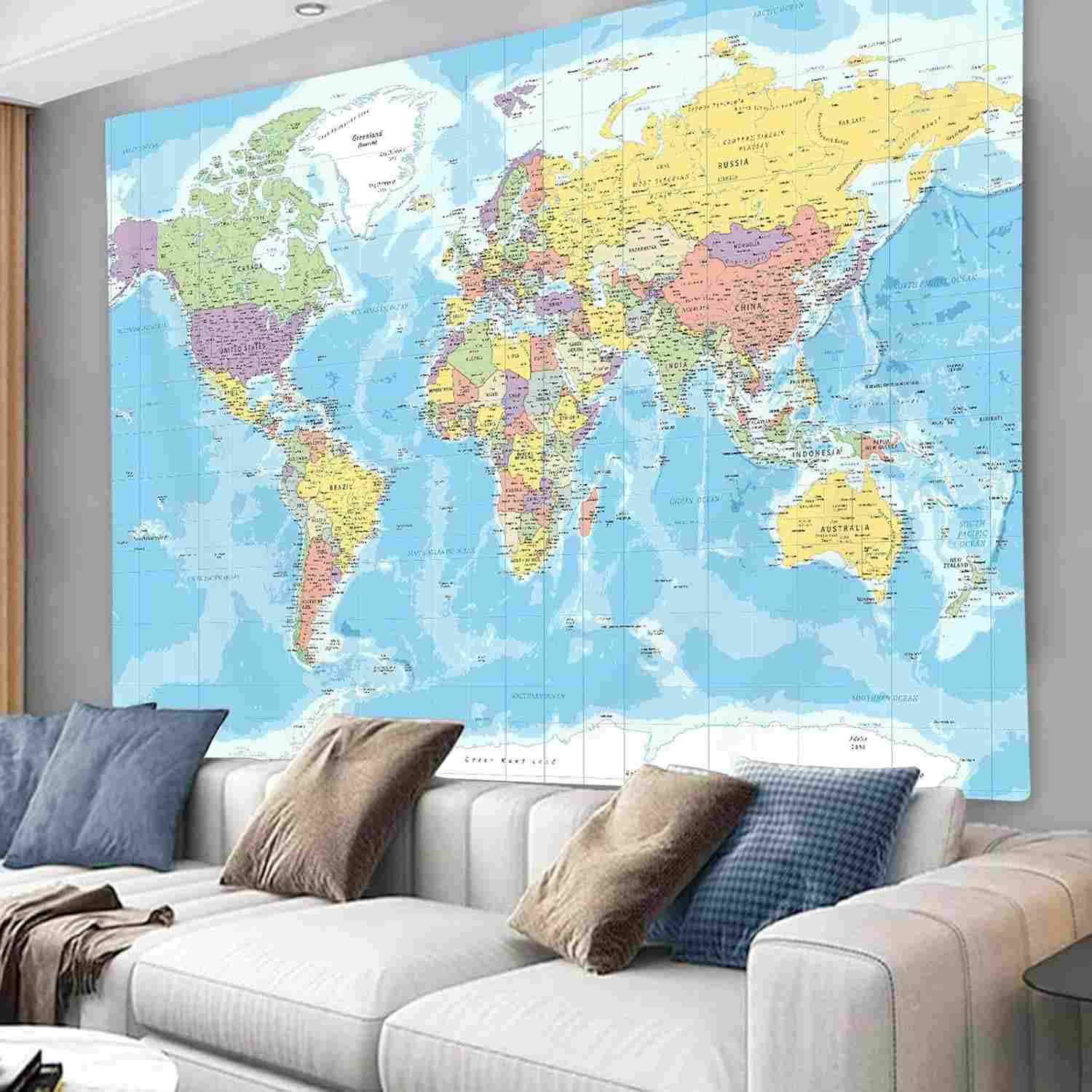 Tapeçaria de Parede com Mapa do Mundo - Decoração Educativa e Estilosa para Casa