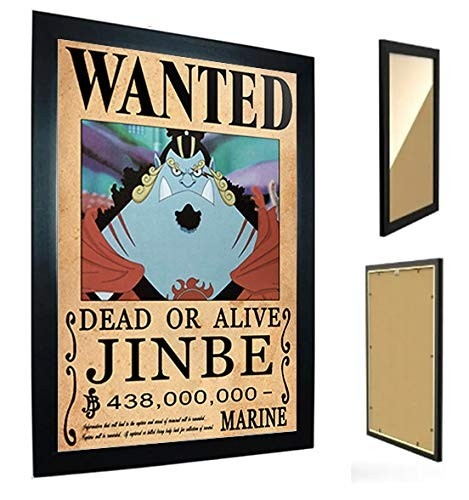 Quadro com Moldura One Piece - Cartaz Jinbe Procurado | Decoração Náutica para Fãs
