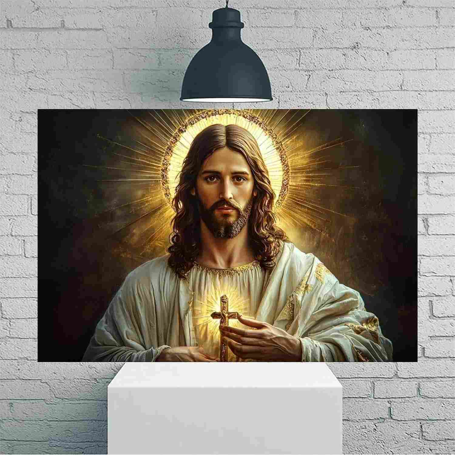 Arte de Parede Vintage Coração Sagrado de Jesus - Pôster 30x45cm para Decoração Rústica