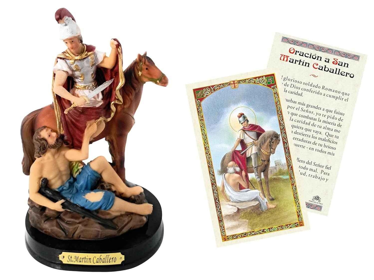 Estátua de São Martinho Caballero 12,7 cm com Cartão de Oração - Decoração Sagrada para Altar e Casa
