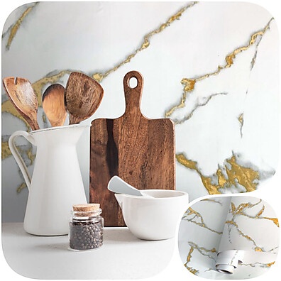 Papel Adesivo Mármore Dourado Lavável: Transforme Sua Decoração