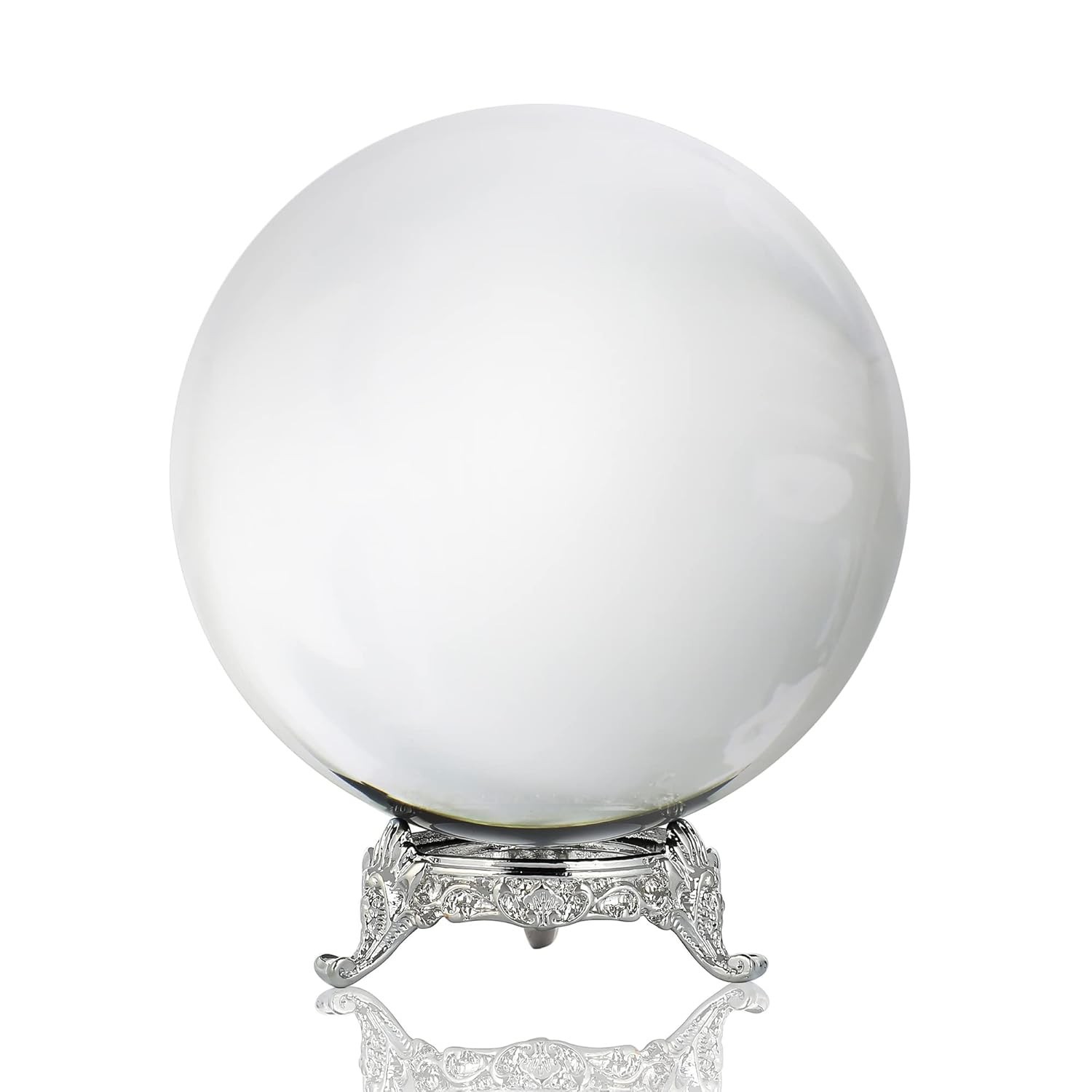 Bola de Cristal Transparente 100mm com Suporte Metálico - Quartzo Místico para Decoração e Feng Shui