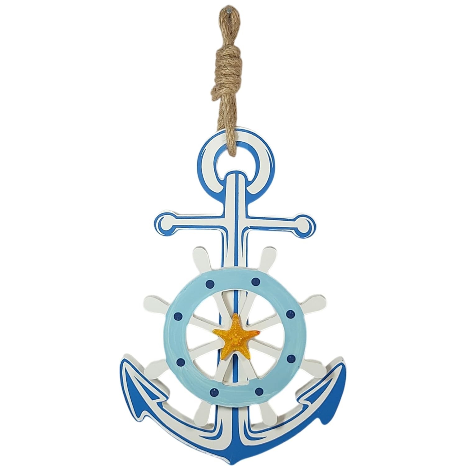 Âncora Decorativa Náutica para Casa de Praia - Estilo Marítimo com Timão e Estrela-do-Mar