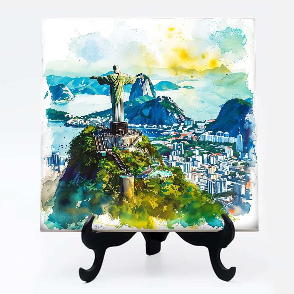 Quadro Azulejo Aquarela Cidade do Rio de Janeiro - Arte Decorativa Exclusiva