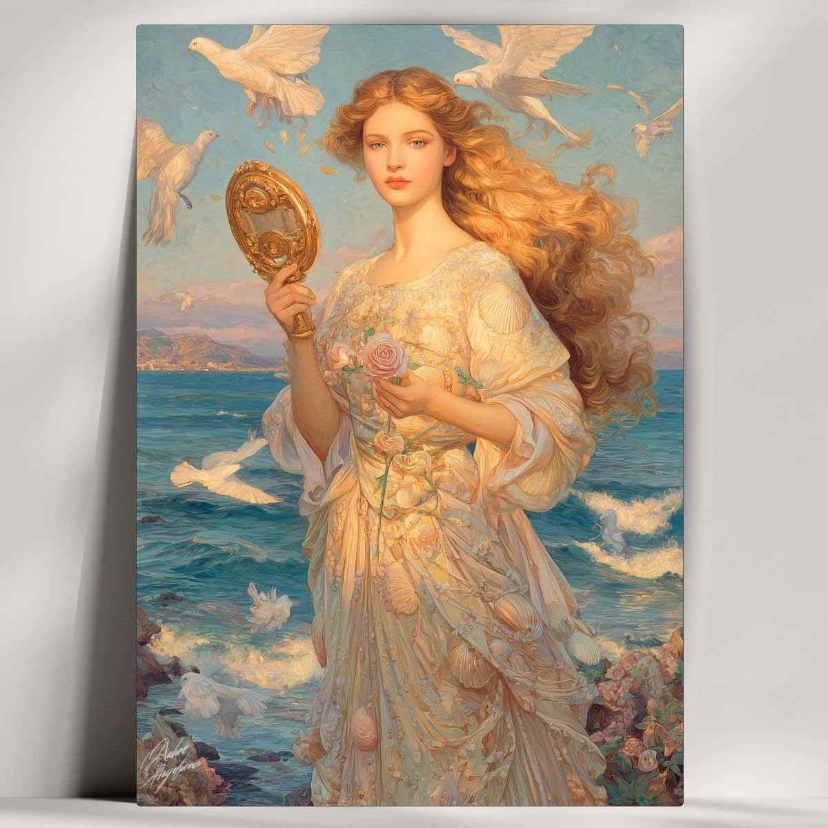 Quadro Decorativo Afrodite Deusa da Beleza - Mitologia, Bruxaria & Wicca | 20x14cm com Fita Adesiva