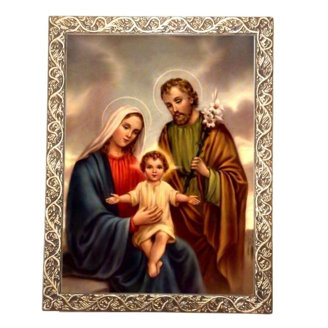 Quadro Decorativo Religioso Sagrada Família de Nazaré Dourado A3