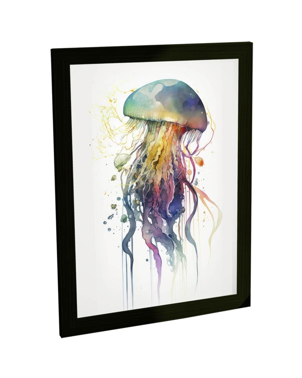 Quadro Decorativo A2 Água Viva Aquarela - Ilustração Animal com Moldura Moderna