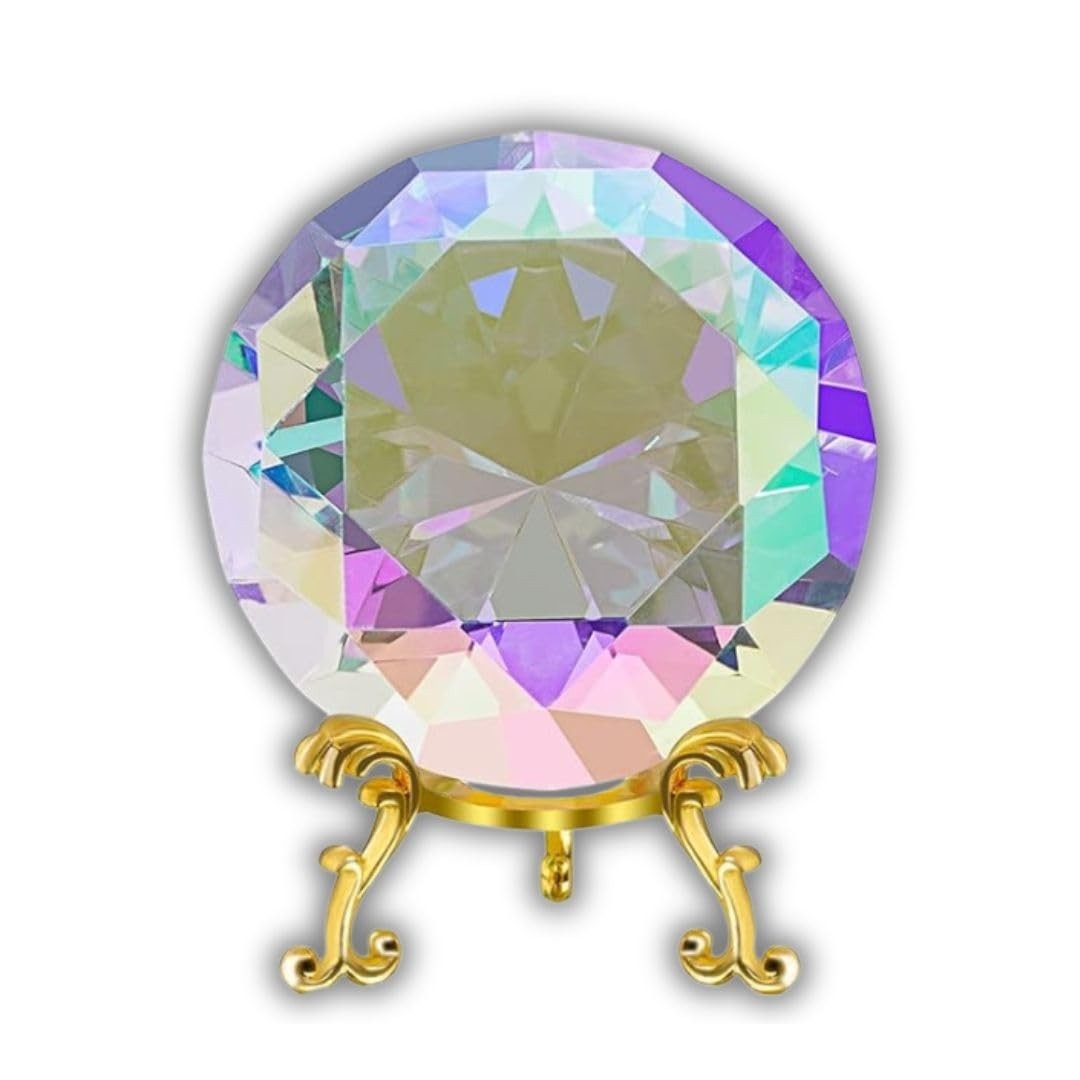 Cristal Decorativo Lapidado em Formato de Diamante com Efeito Arco-Íris - Brilho Intenso e Refração Colorida
