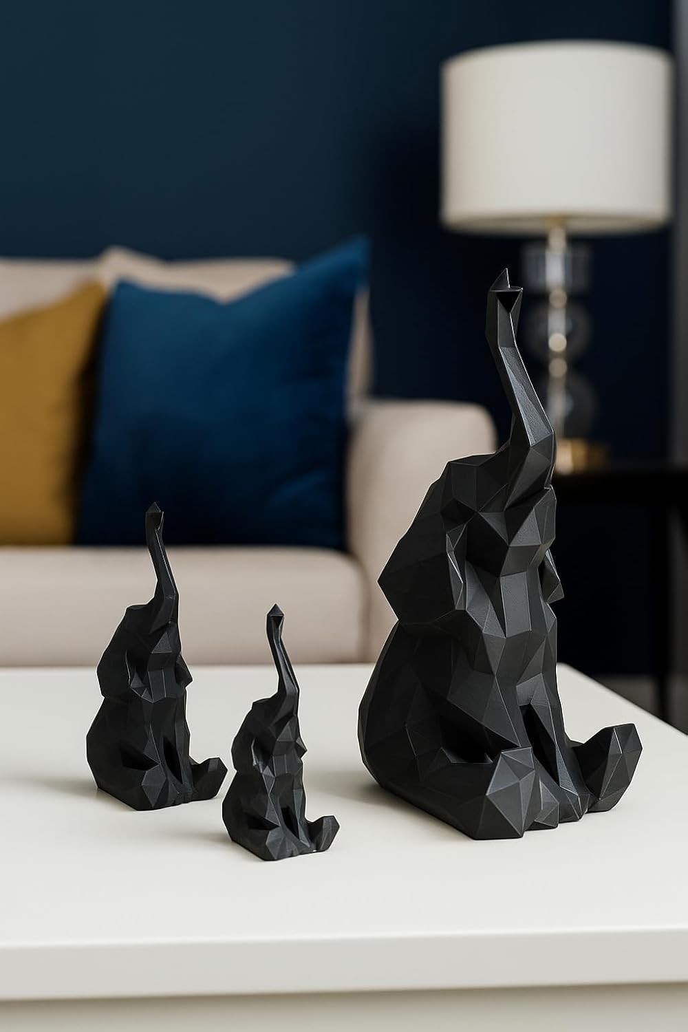Kit Elefante Decorativo Minimalista – 3 Peças Geométricas Modernas com Estilo Sofisticado (Preto)